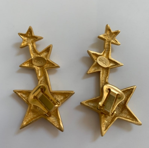 Vintage Kenneth Jay Lane Triple Star Clip On Earrings with Crystals - Picture 4 of 7